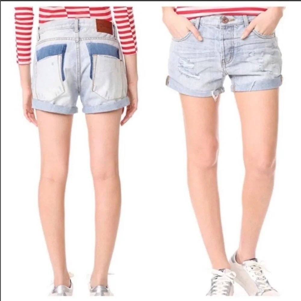 One X One Teaspoon Florence Chargers‎ Long Line Distressed Jean Shorts Sz 26